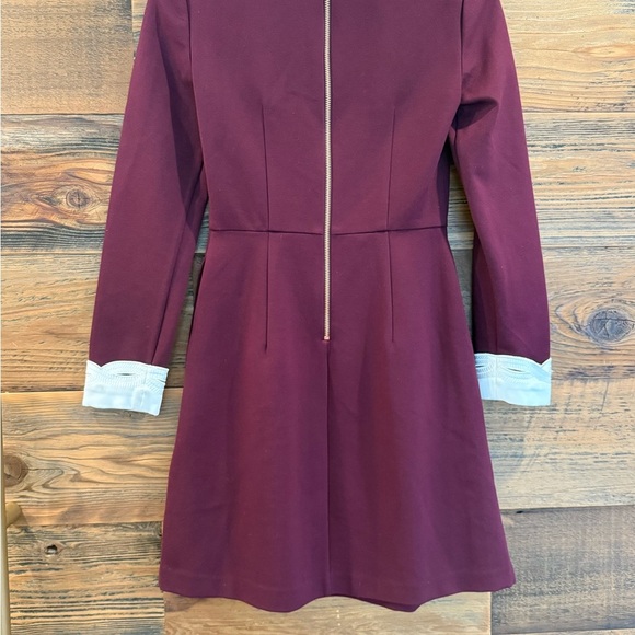 Ted Baker Burgundy Shealah Mini Dress with White Cuff & Collar Accents LIKE NEW - Picture 6 of 11